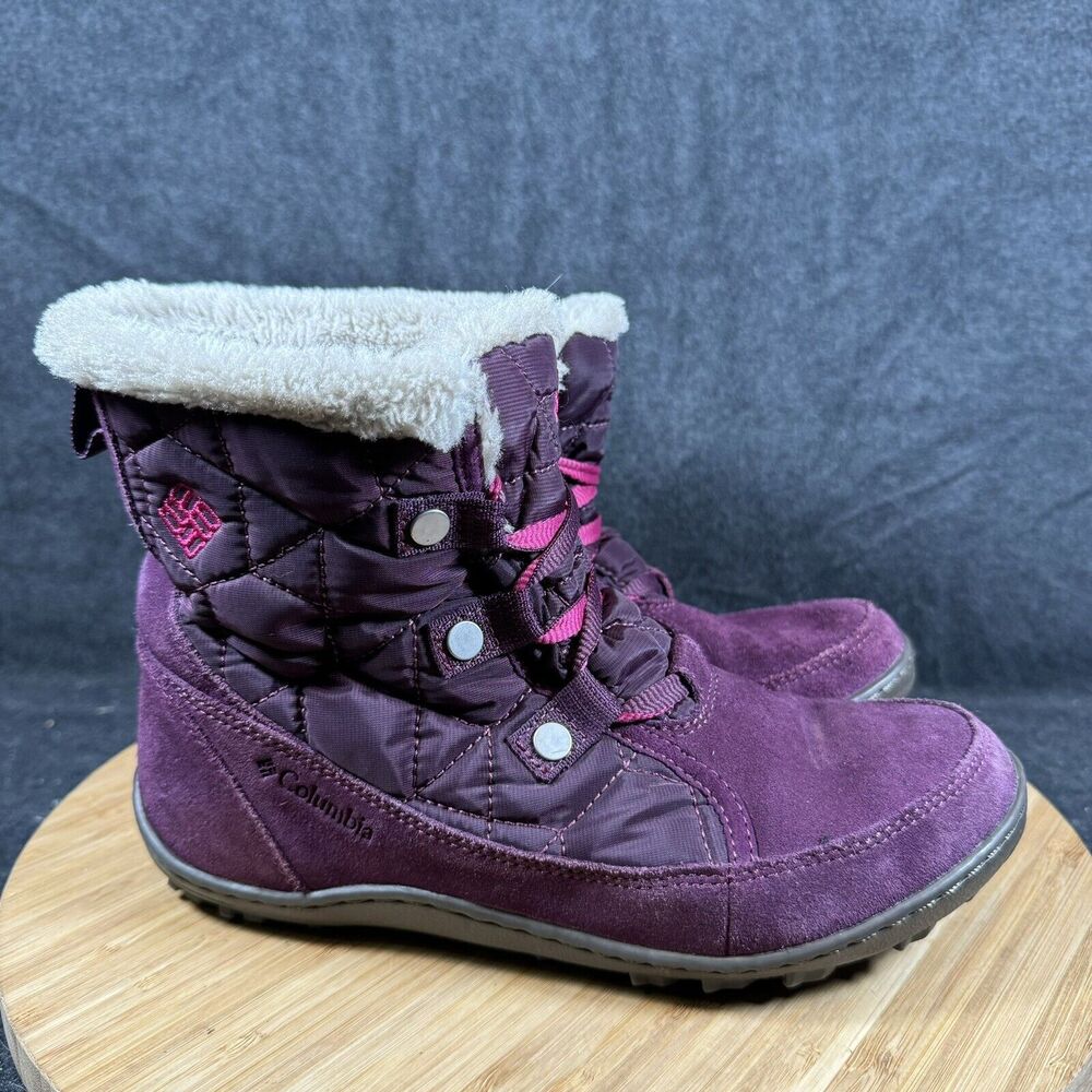 Columbia Powder Summit Shorty Winter Boots Women 6.5 Purple Omni Tech Waterproof